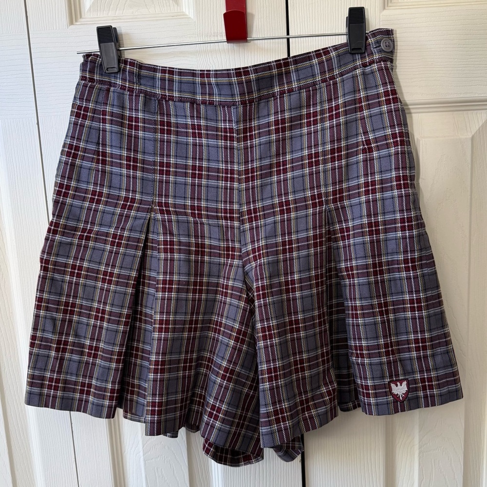 Lands End Girls Pleated Plaid Skort Gray Red Yellow White Size 14 Holiday School